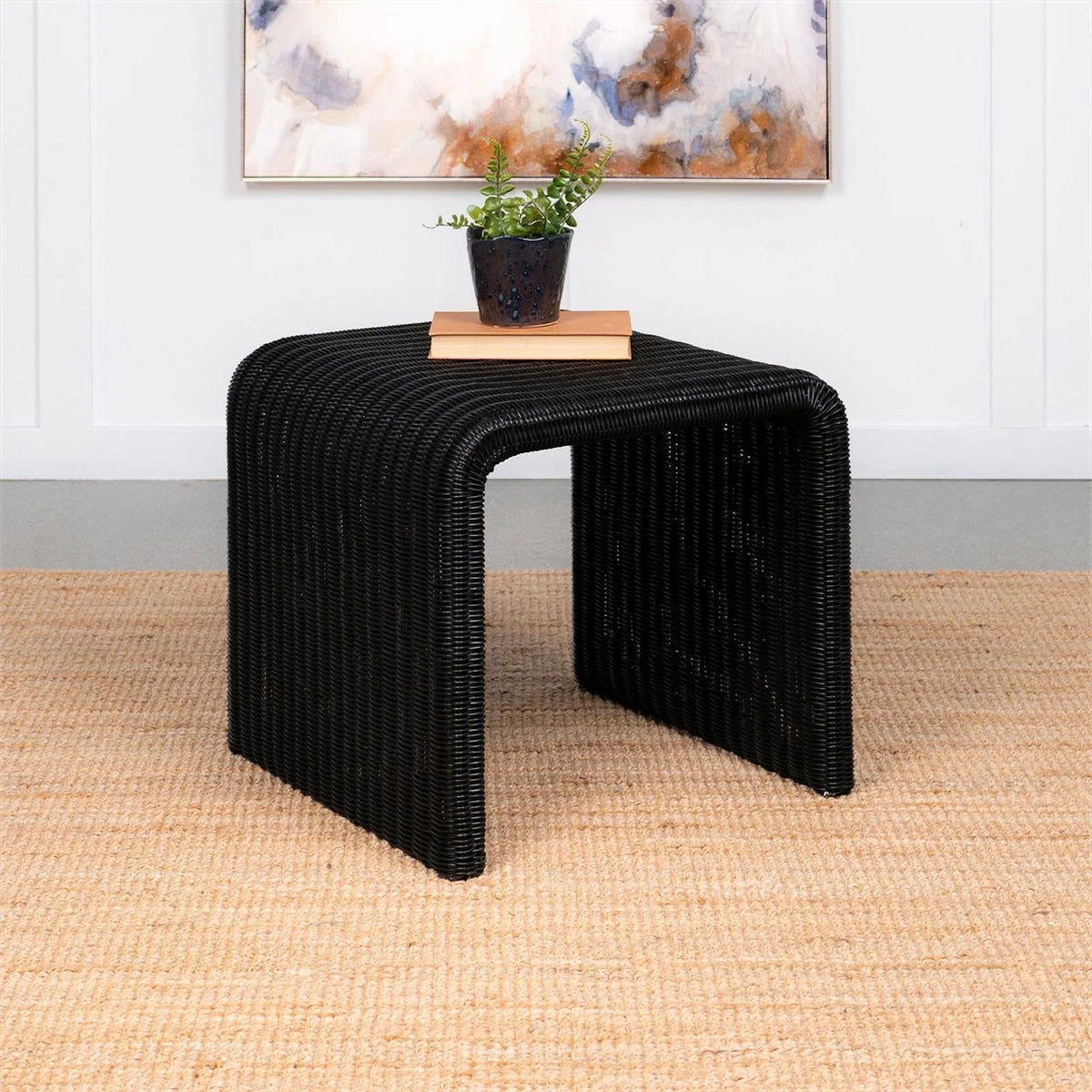 Black Woven Rattan Square End Table R65163