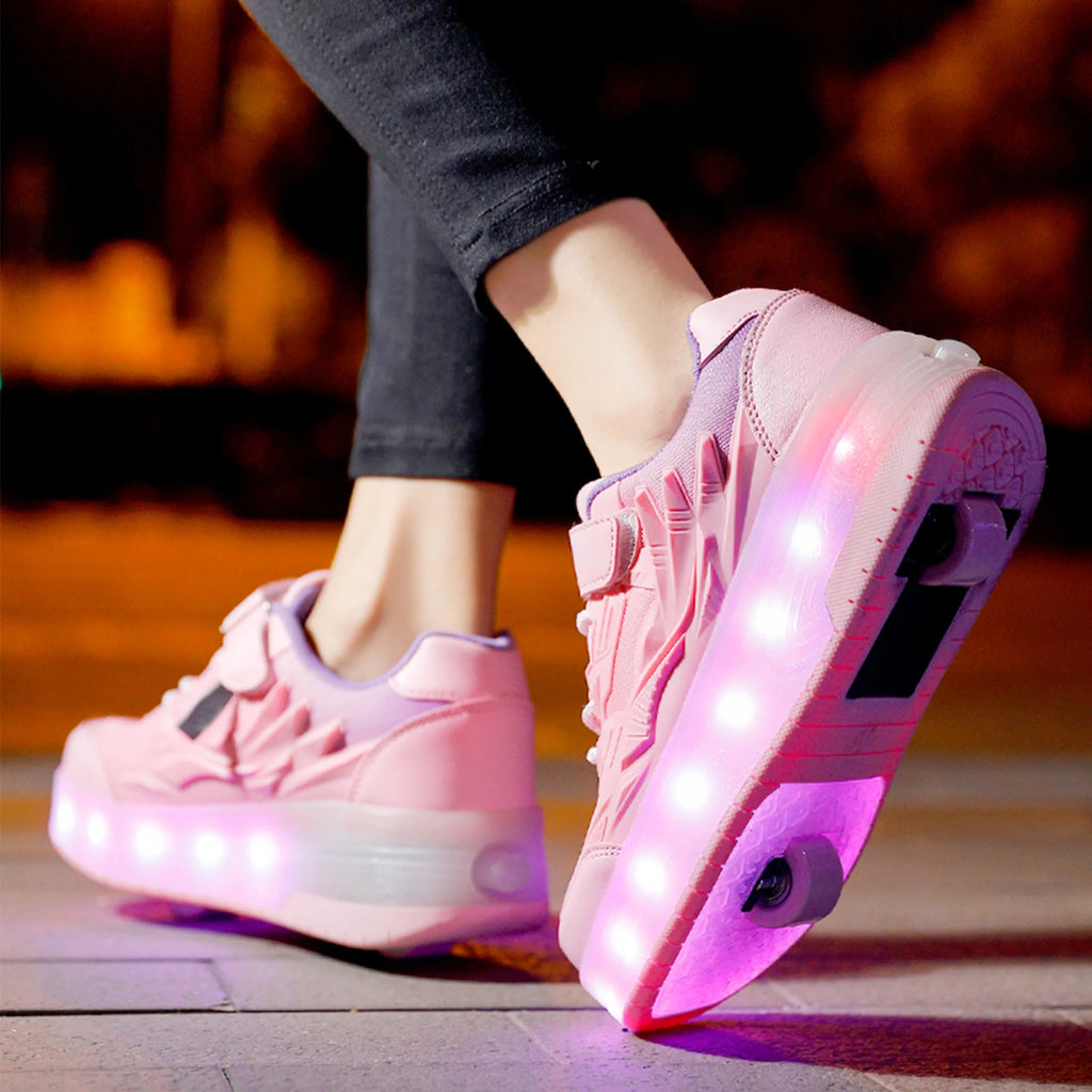 Child Teen Roller Skates Double Wheel Shoes Light Up LED shoe 12.5 size P339