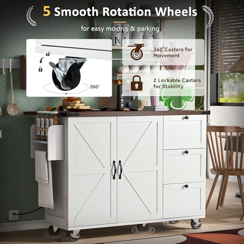 White Rolling Kitchen Cart Island with Drop Leaf H232204