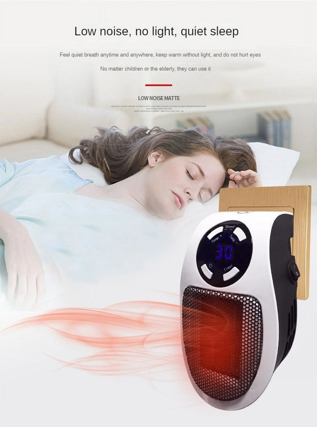 500W Mini Plug-in Wall Heater with Digital Timer H483854