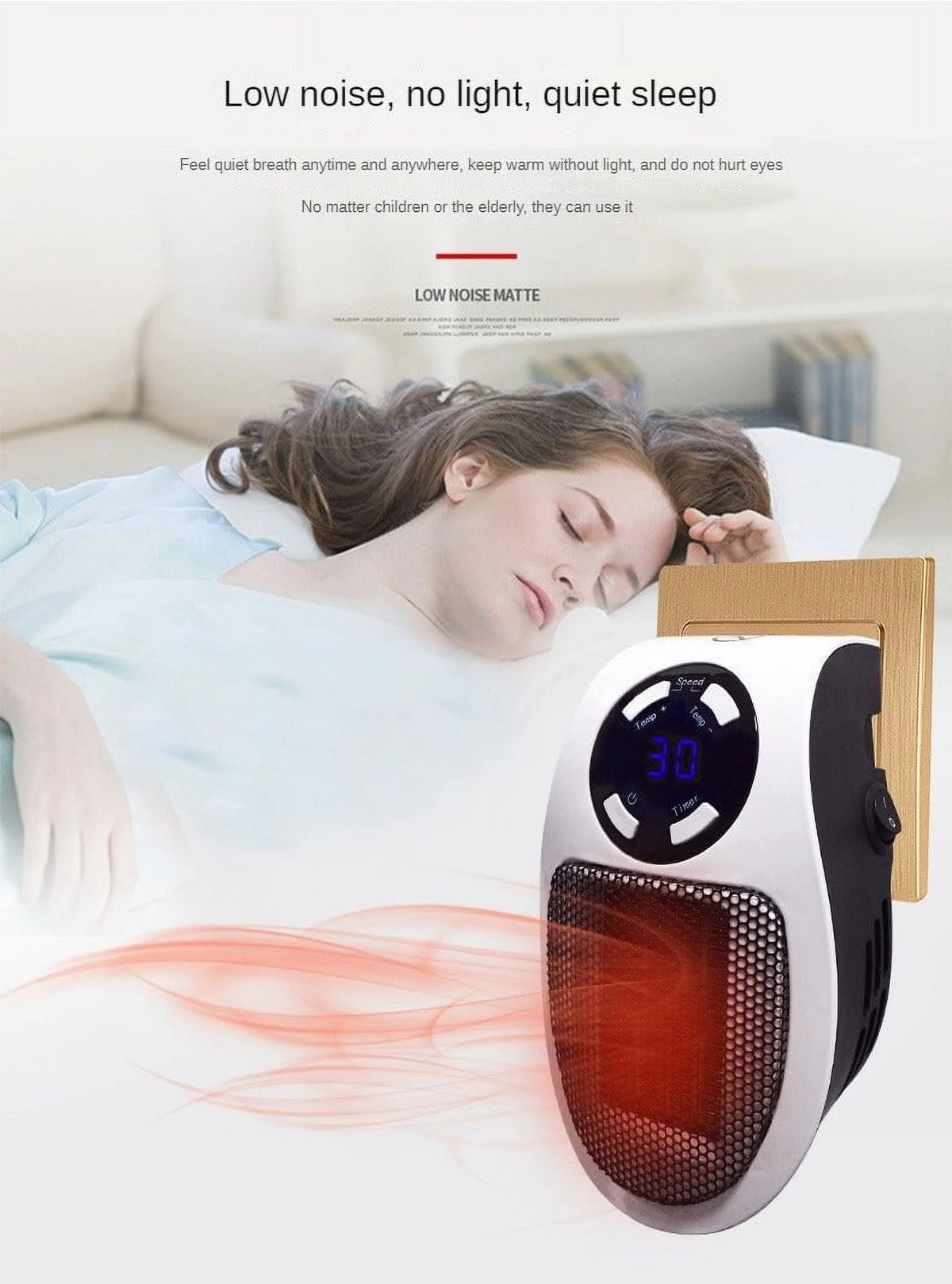 500W Mini Plug-in Wall Heater with Digital Timer H483854