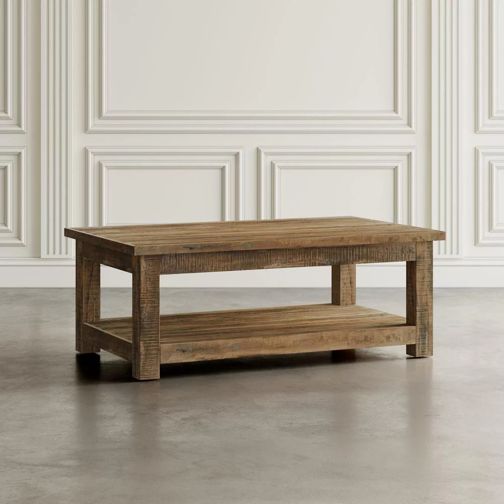 50" Rustic Solid Wood Coffee Table with Storage Shelf V8071