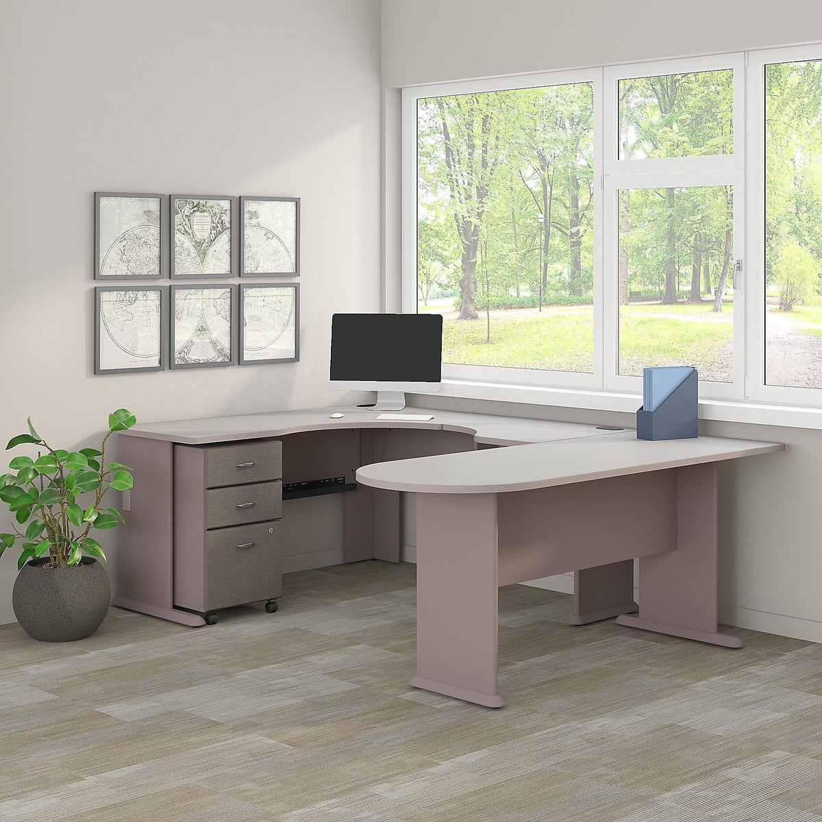U-Shaped Corner Desk with Mobile File Cabinet M281