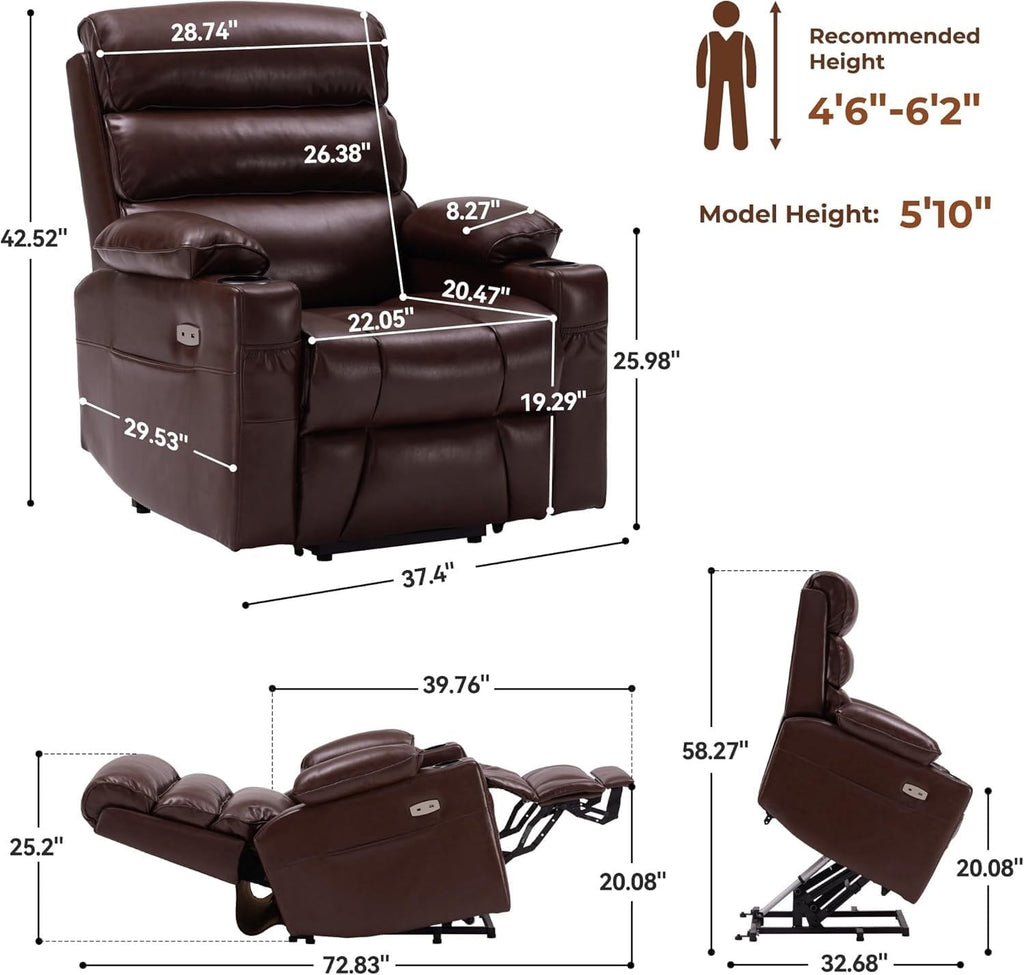 Leather Power Lift Recliner Chair with Massage and Heated A16798