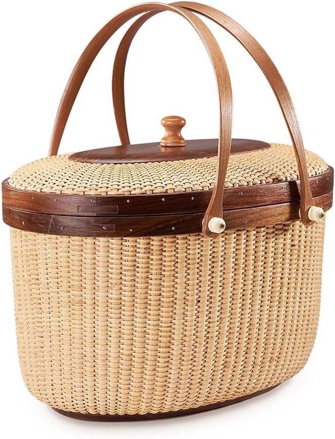 Cane-on-Cane Weave Basket with Two Swing Handles L232149