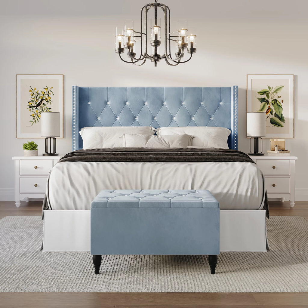 Black Velvet Upholstered Storage Bench Bed X93221