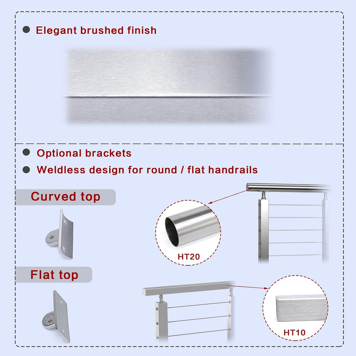 4pack Stainless Steel Brushed Cable Railing Post I20033