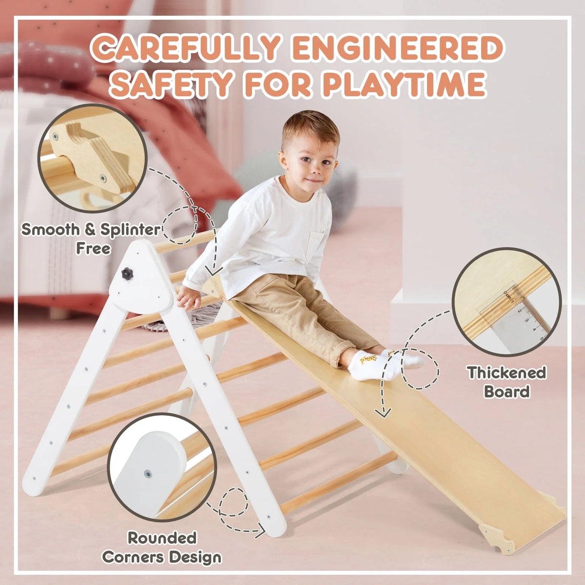 Foldable Wooden Climbing Triangle Arch with Ramp and Slide G372211