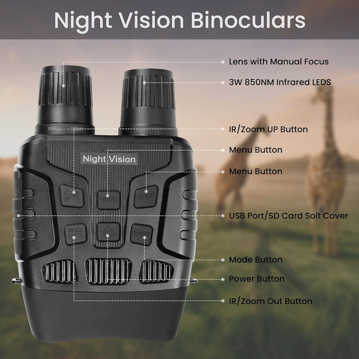 Night Vision Digital Infrared Binoculars with 32G Memory Card C200484