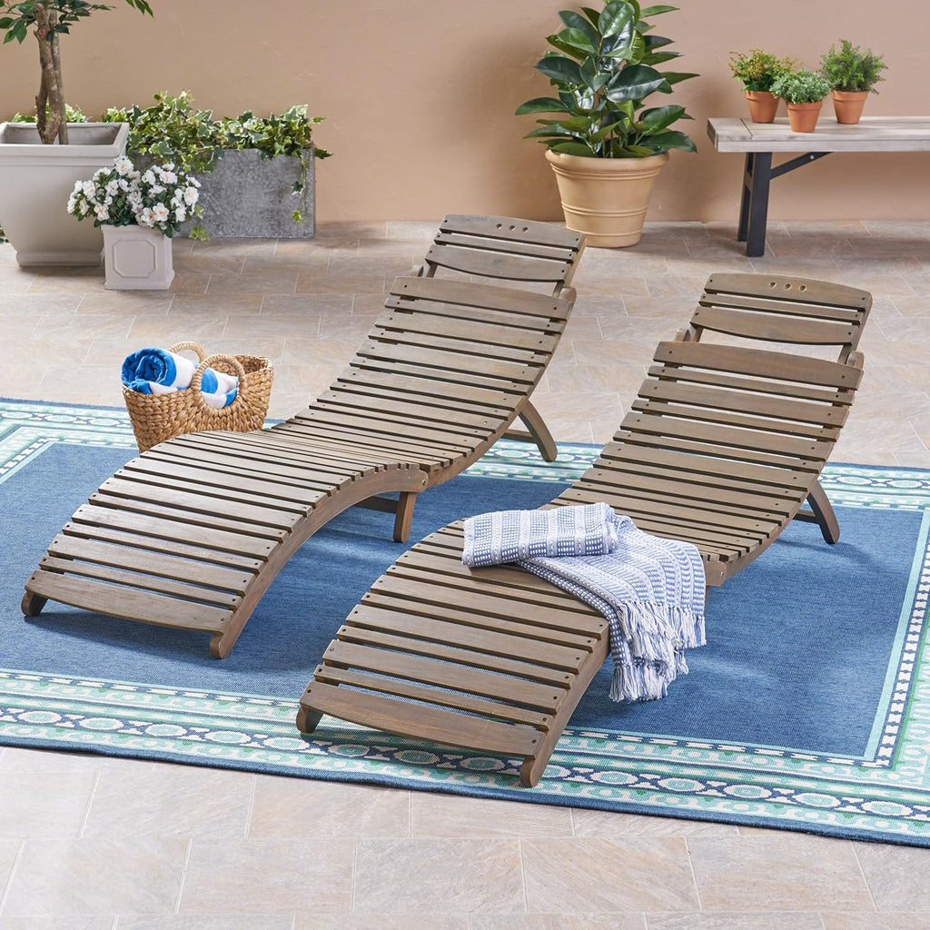 Acacia Wood Foldable Chaise Lounge Set of 2 G864