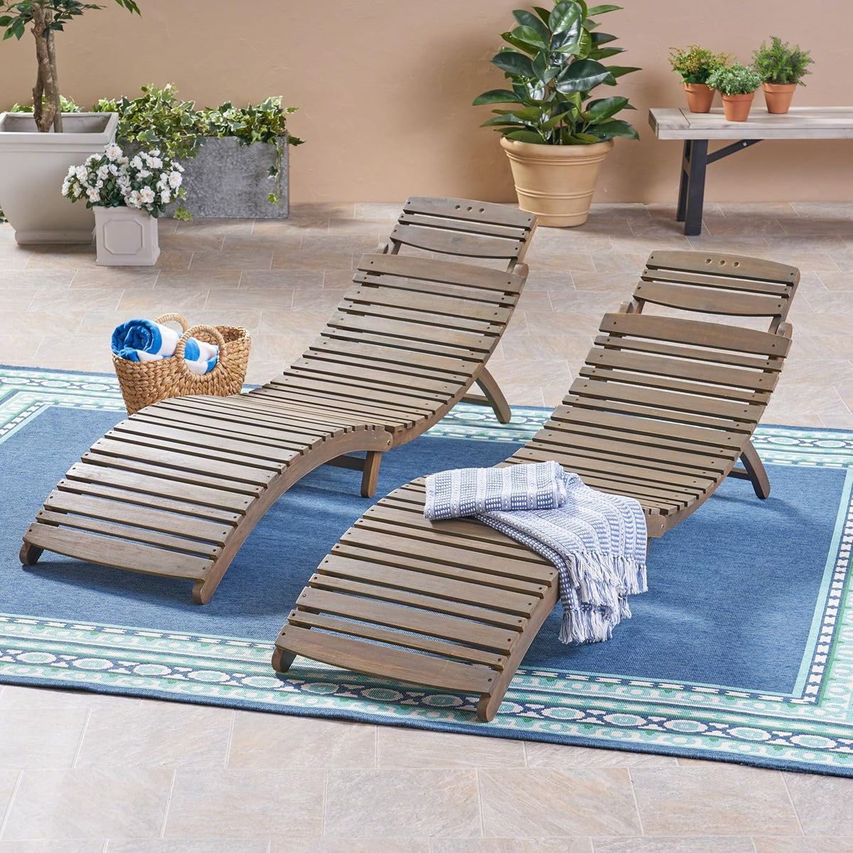 Acacia Wood Foldable Chaise Lounge Set of 2 G864