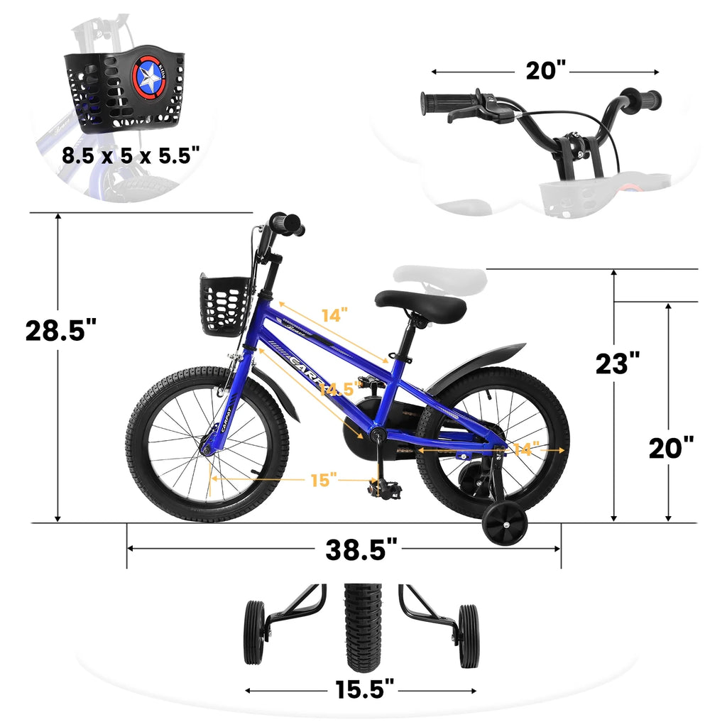 14 Inch Kids Bike with Training Wheels and Basket, White B856033