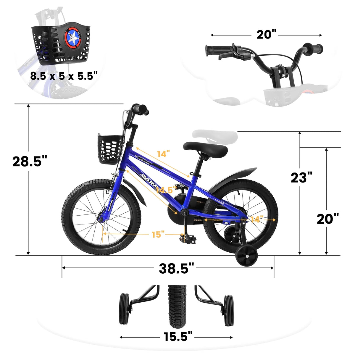 14 Inch Kids Bike with Training Wheels and Basket, White B856033
