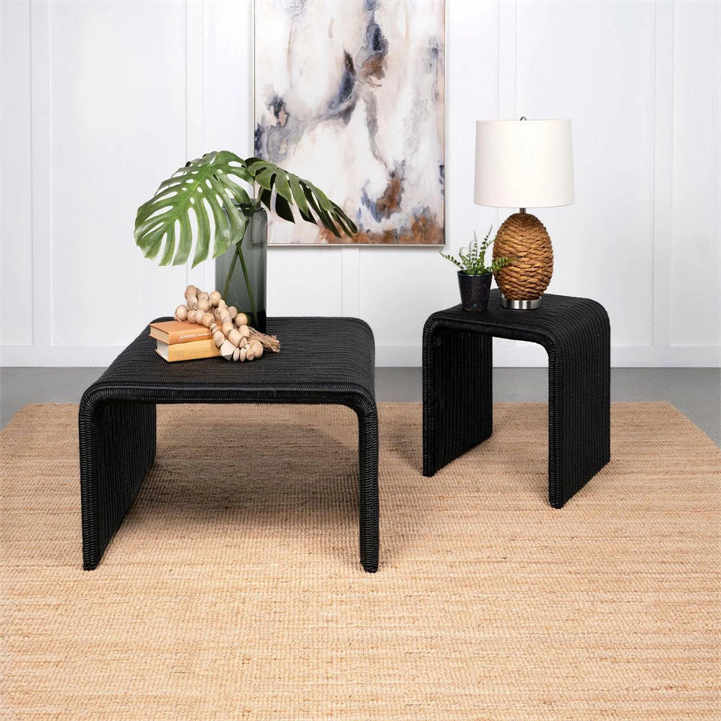 Black Woven Rattan Square End Table R65163