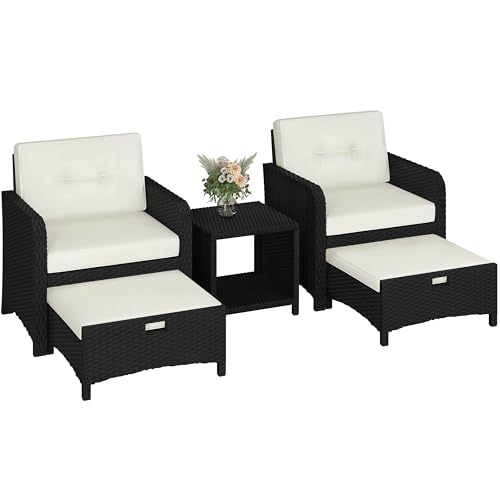 5 Piece PE Wicker Patio Conversation Set with Cushions R250436