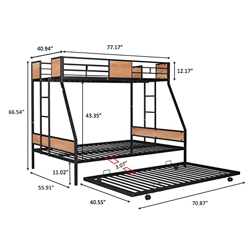 Black Twin Over Full Metal Bunk Bed Frame with Trundle K388064