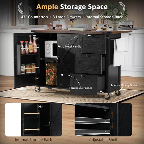 White Rolling Kitchen Cart Island with Drop Leaf H232204