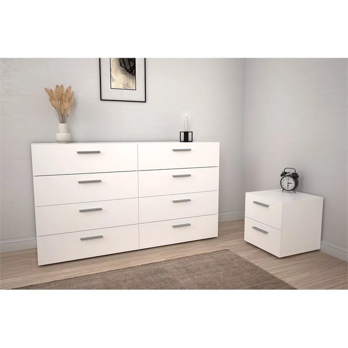 3 Piece Bedroom Set with Dresser and 2 Nightstands in White M8219