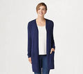 Feather Knit Open Front Long Cardigan, Size Medium, Twilight V278324
