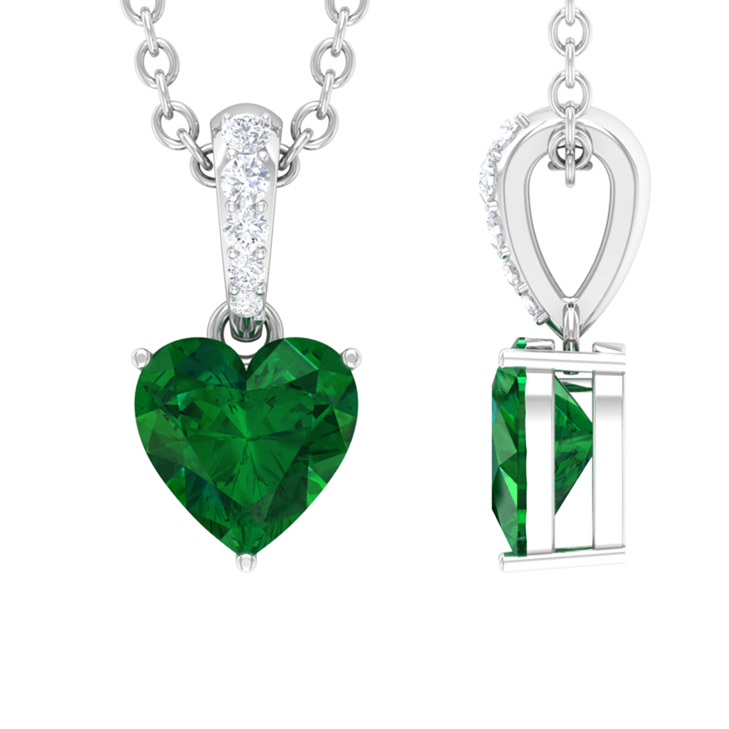 3/4 CT Heart Shape Emerald Pendant Necklace, 925 Sterling Silver Q8527
