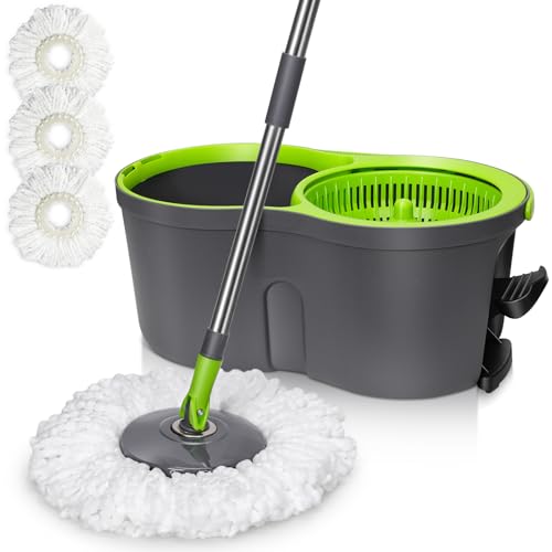 Pedal Spin Mop and Bucket with Wringer Set, 3 Mop Pads S309223