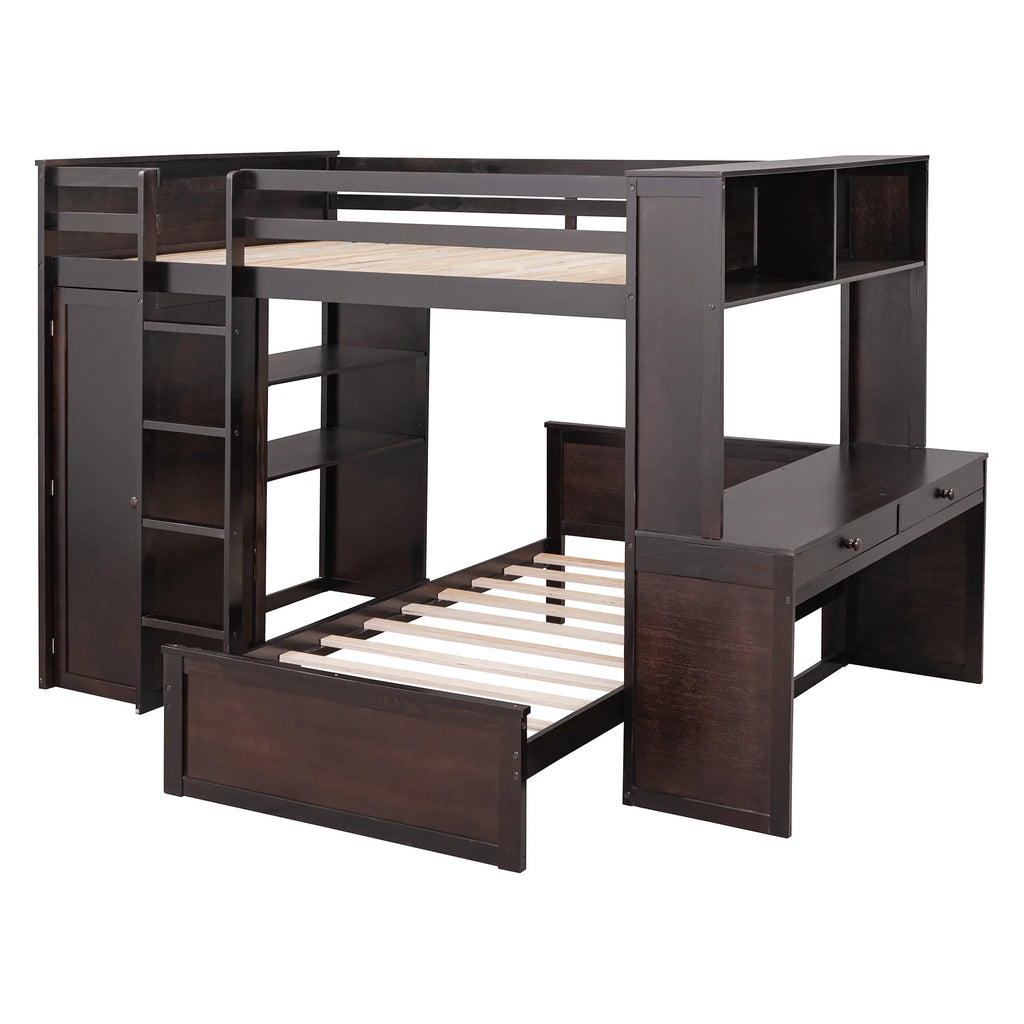 Twin Over Twin Solid Wood Bunk Bed with Storage F11951