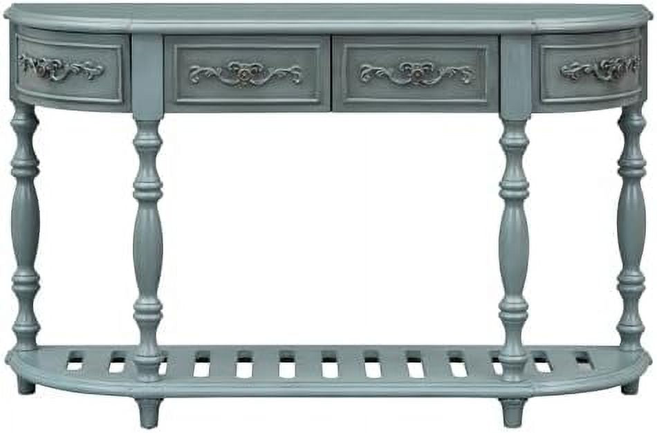 White Retro Curved Console Table with 2 Top Drawers and Solid Wooden Frame P2419