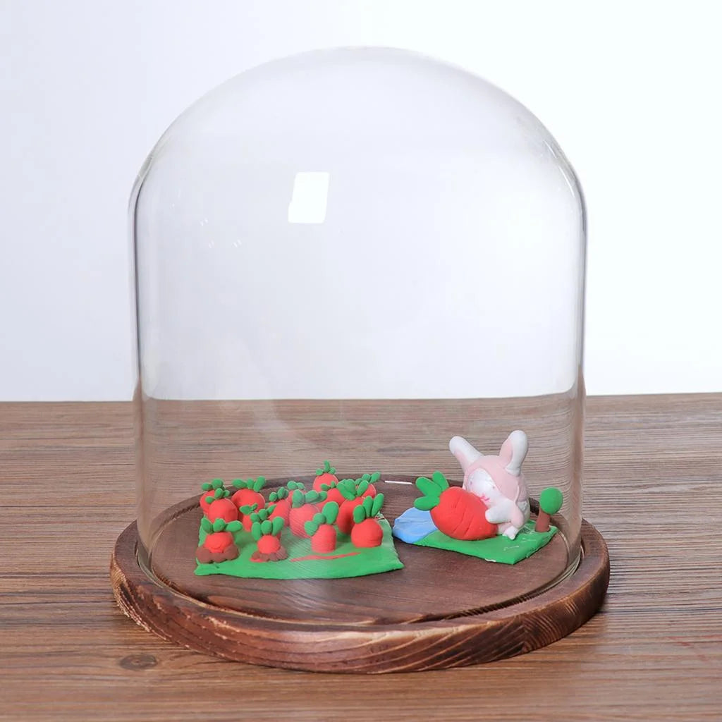 Brown Glass Cloche with Wooden Base N2937