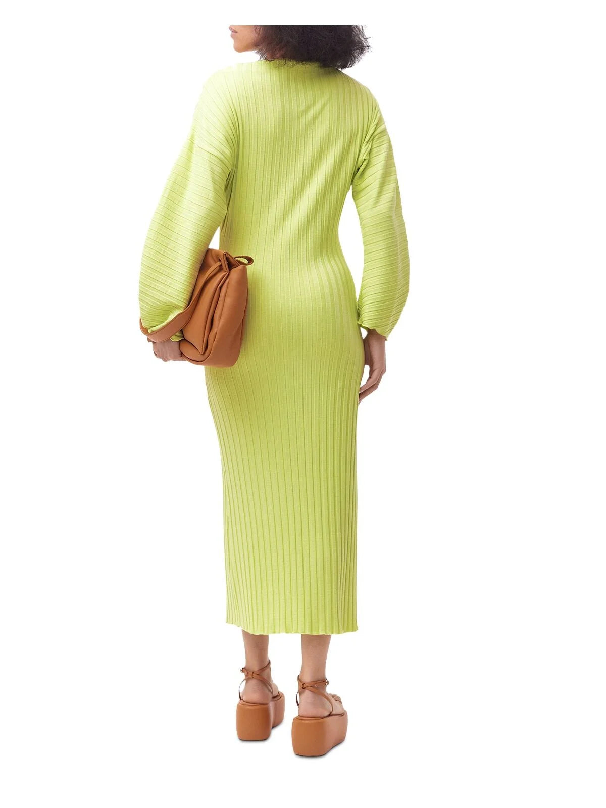 Green Long Sleeve Boat Neck Midi Sheath Dress L4621