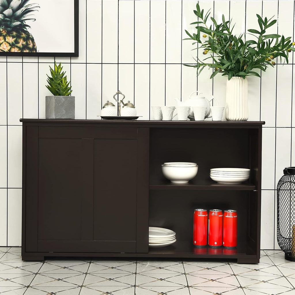 Brown Double-Layer Sliding Slat Door Storage Cabinet G1874