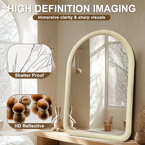Cream White Arched Full Length Flannel Mirror R378