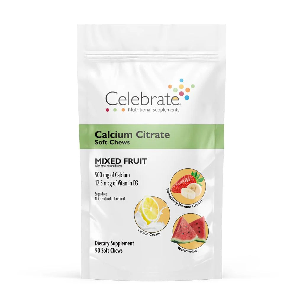 Calcium Soft Chews 500mg Calcium Citrate 500 IU Vitamin D3 Sugar & Gluten Free Mixed Fruit 90 Count Z3412