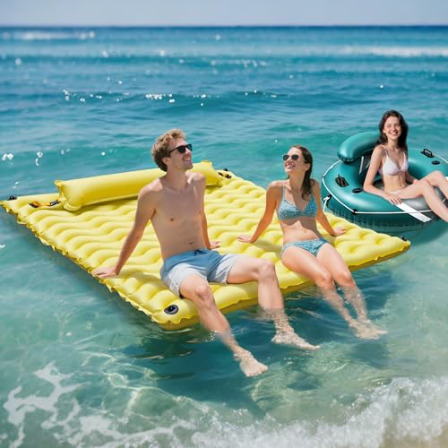 Inflatable Floating Mat with Non-Slip Wave Pattern and Dual Headrest H296