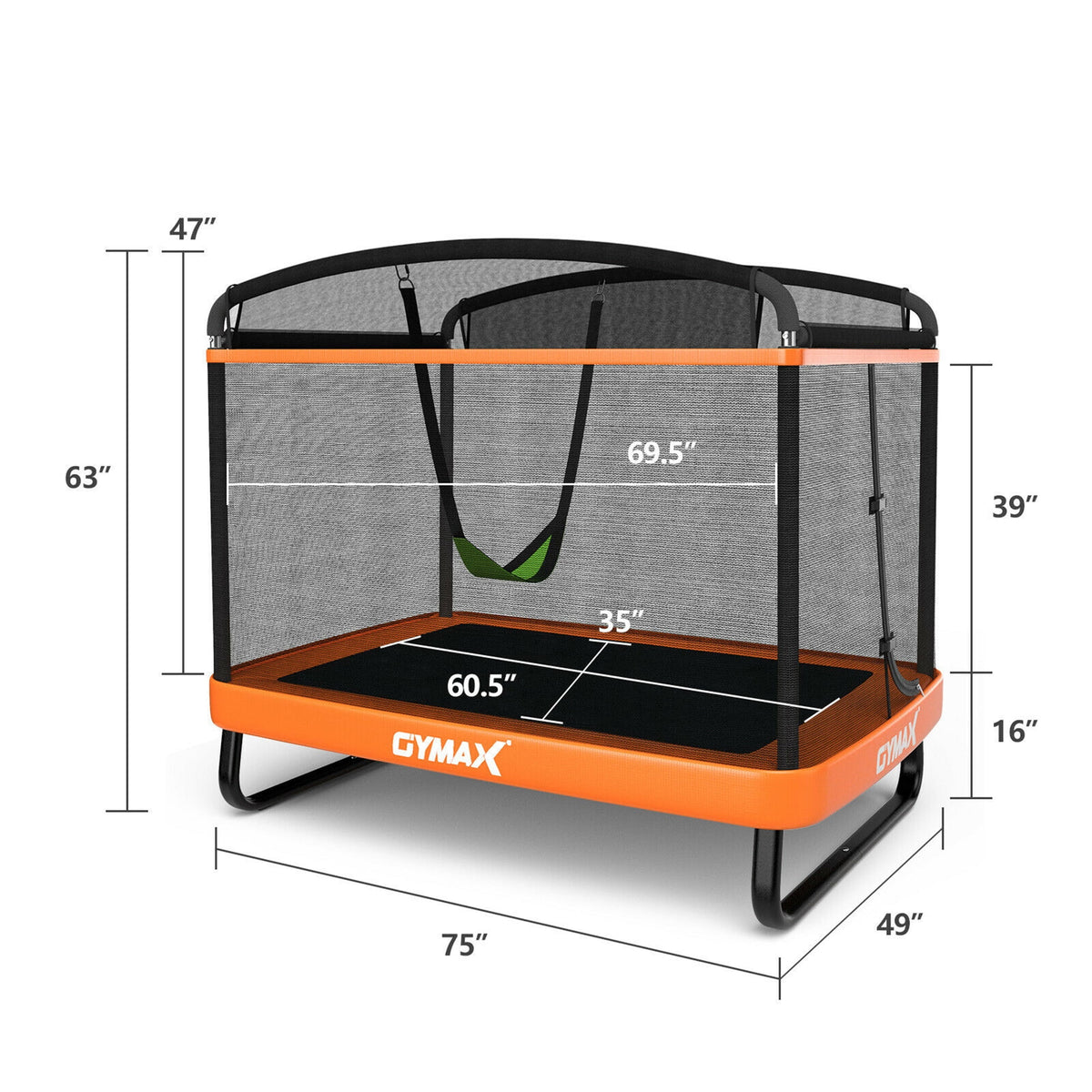 6FT Kids Trampoline with Swing Safety Enclosure Orange Q545