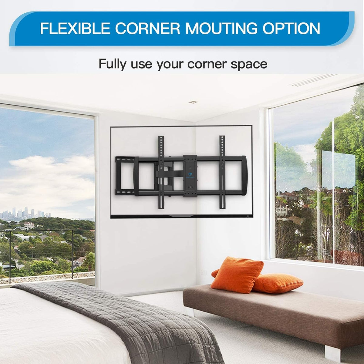 Full Motion TV Wall Mount for 37-75 inch LED LCD OLED Flat/Curved TVs with VESA 600x400mm, Articulating Corner TV Bracket Swivel & Tilt, 28 inch Arm Extension, Holds TVs up to 110lbs I9342