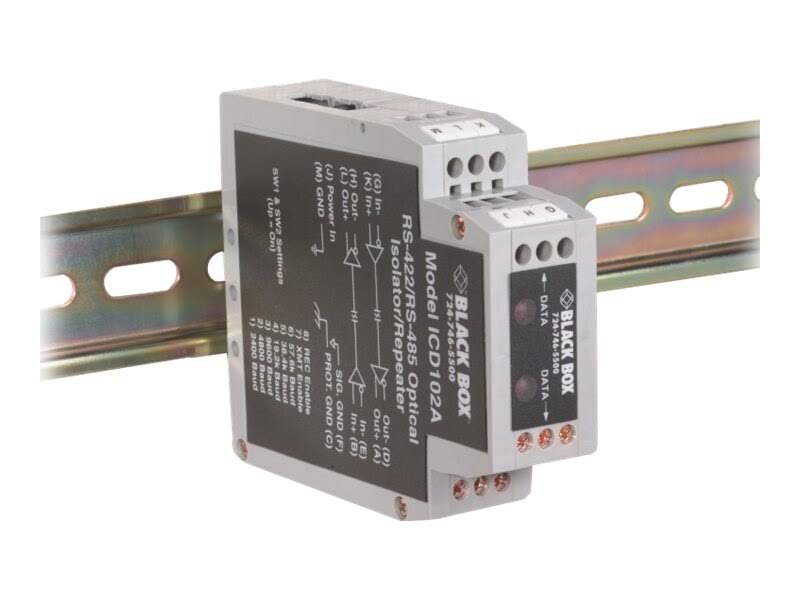 RS-422 and RS-485 DIN Rail Optical Isolator/Repeater, 460.8 Kbps E814