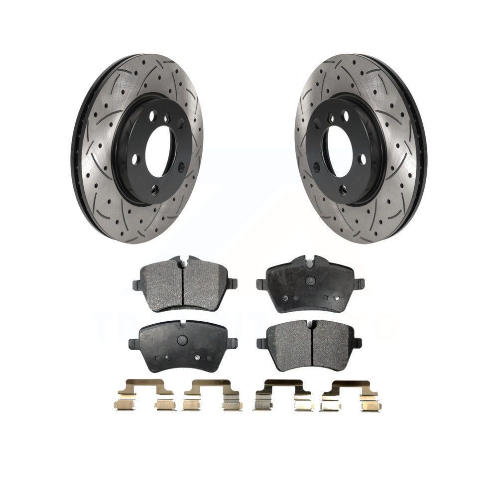 Front Coated Drilled Slotted Disc Brake Rotors And Semi-Metallic Pads Kit Y187