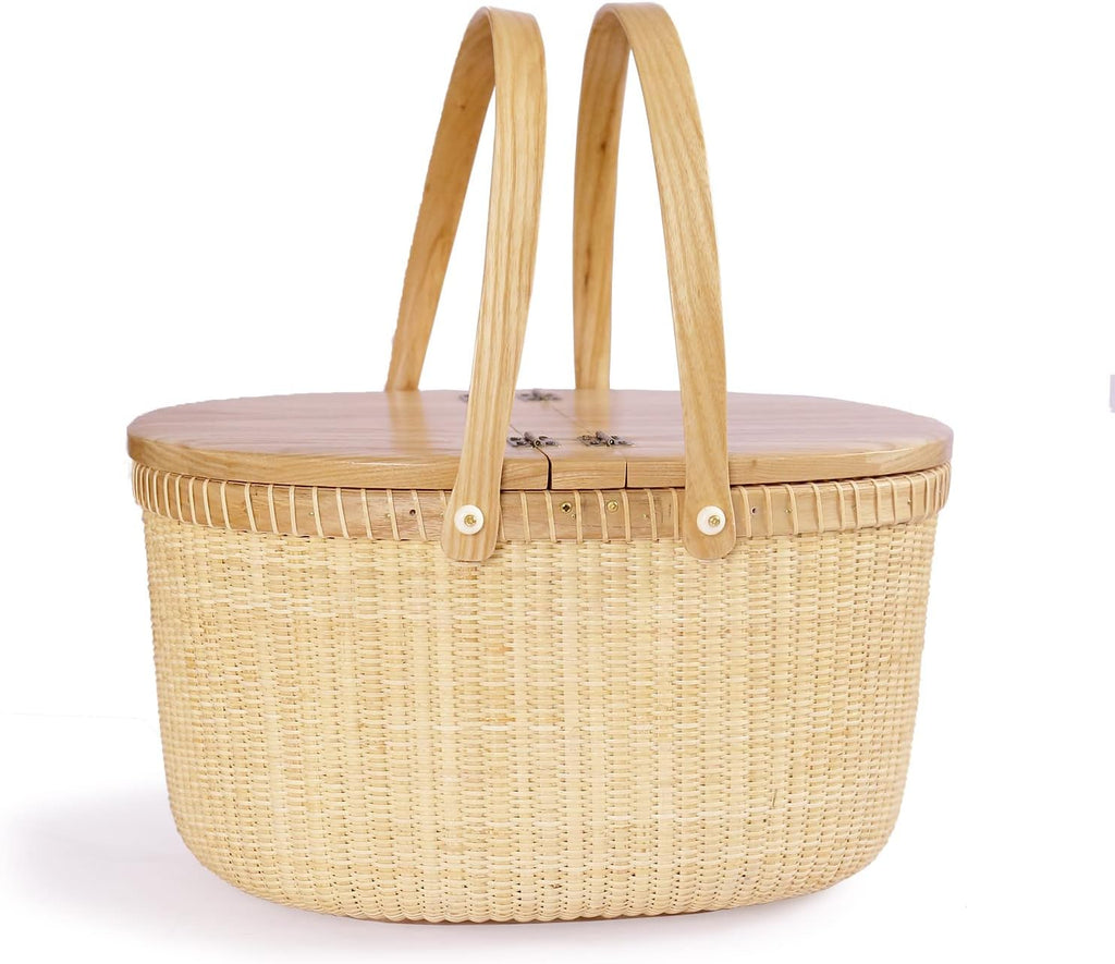 Cane-on-Cane Weave Basket with Two Swing Handles L232149