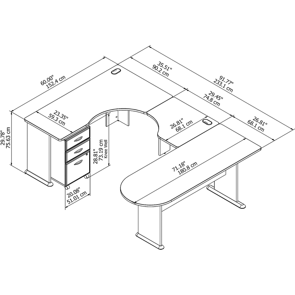 U-Shaped Corner Desk with Mobile File Cabinet M281
