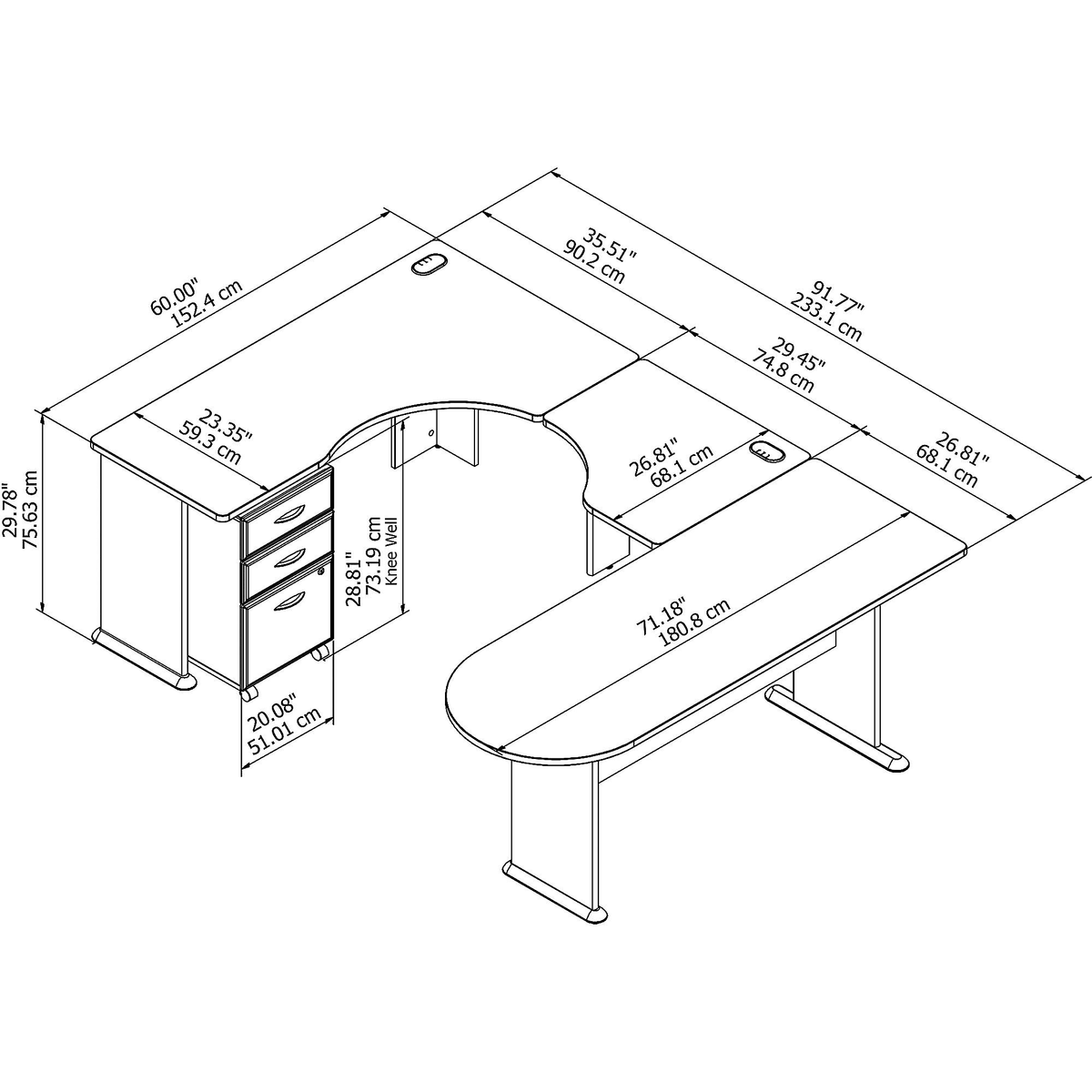U-Shaped Corner Desk with Mobile File Cabinet M281