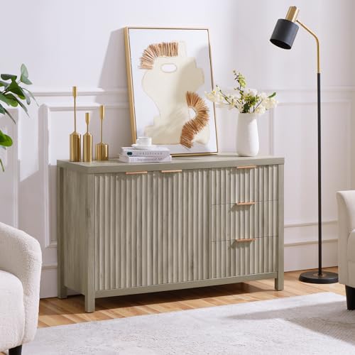 Natural 56" Fluted Sideboard Buffet Cabinet with Adjustable Shelves G331