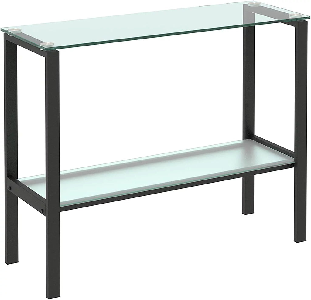 39.37" Black Console Table with 2 Shelves Tempered Glass Metal Frame H196508