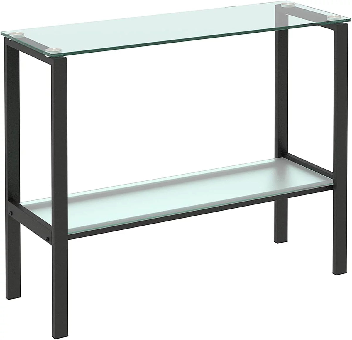 39.37" Black Console Table with 2 Shelves Tempered Glass Metal Frame H196508