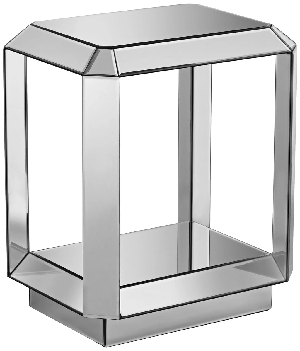 Mirrored Rectangular Accent Side End Table with Open Shelf G97414