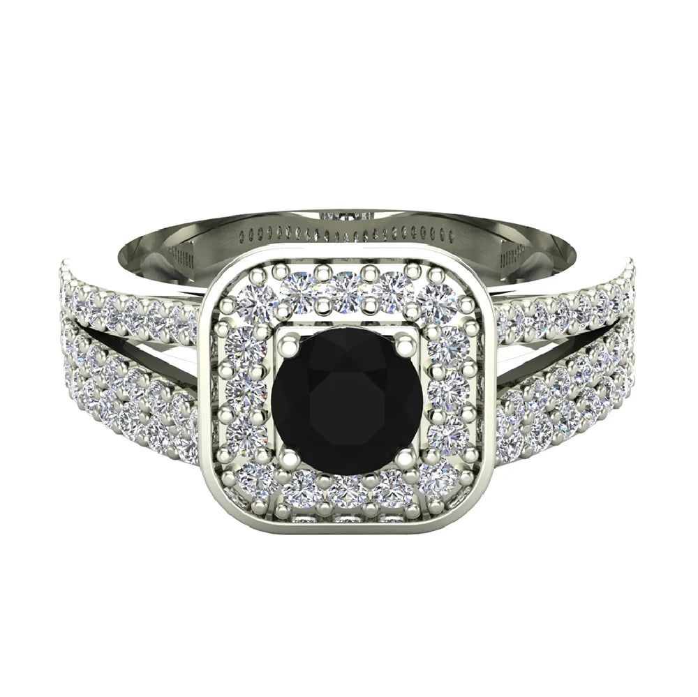 14K White Gold Black Diamond Wedding Ring Set I8306