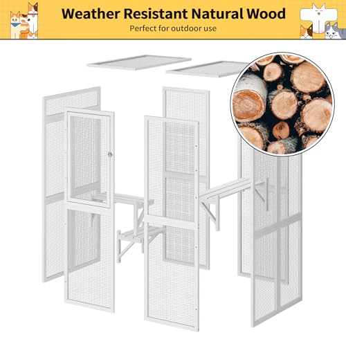White Wooden Cat Enclosure with 3 Platforms L658115