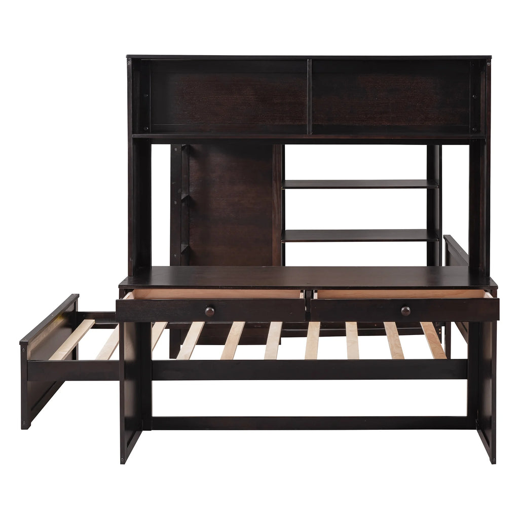 Twin Over Twin Solid Wood Bunk Bed with Storage F11951