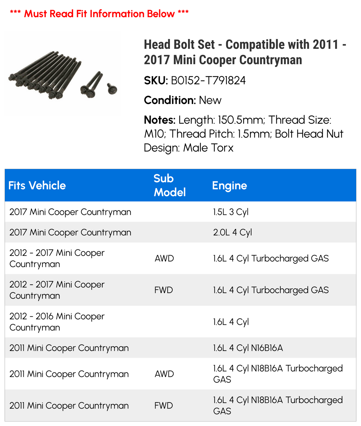 Head Bolt Set C15231