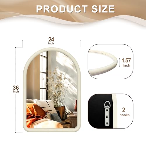 Cream White Arched Full Length Flannel Mirror R378