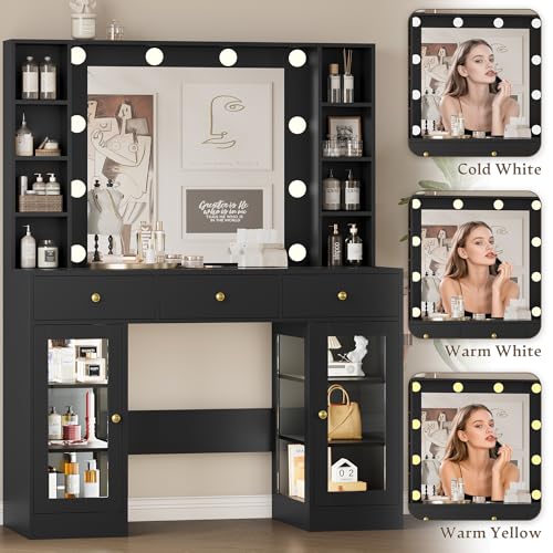 White Makeup Vanity Desk with Mirror and Lights I479
